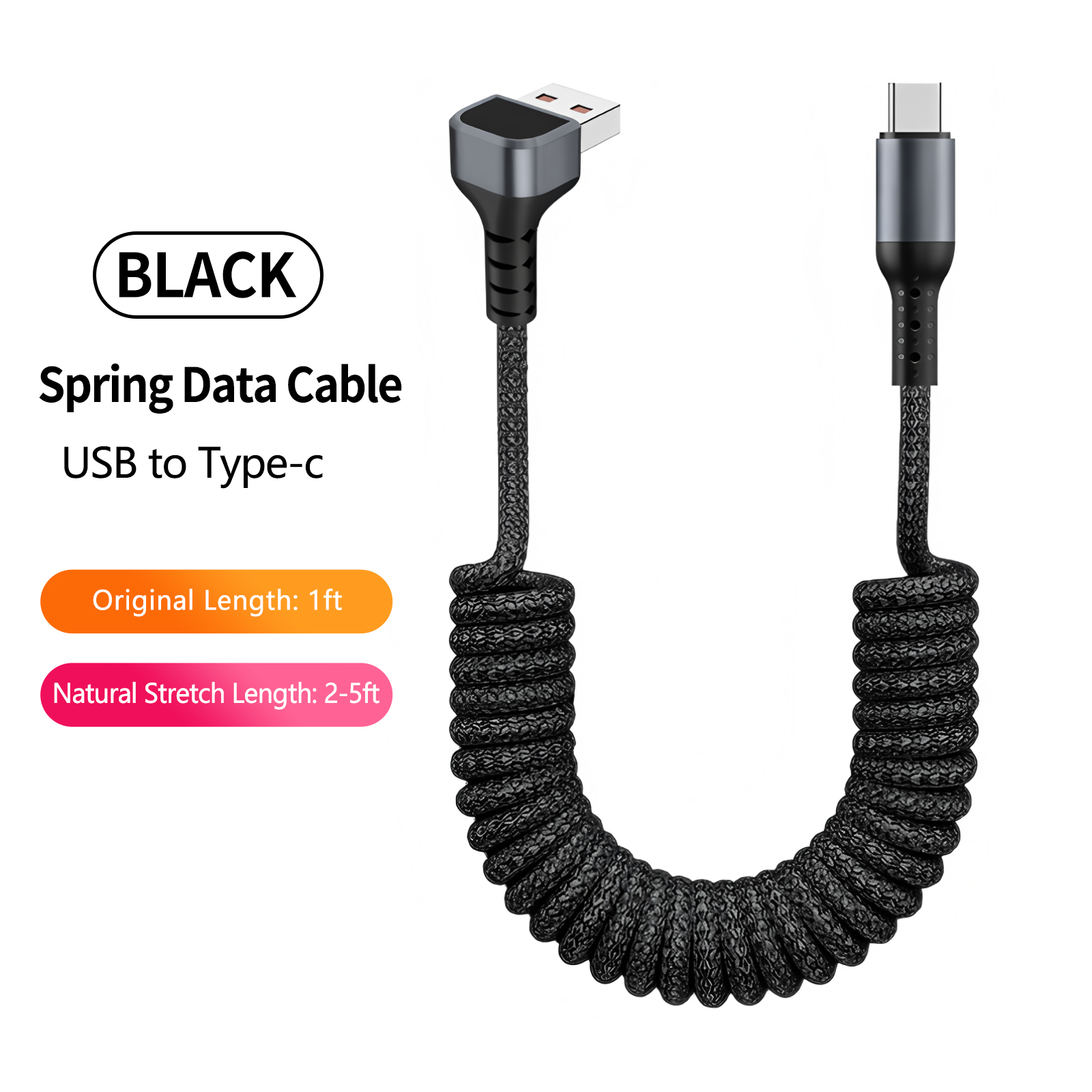 Coiled Usb Cable - 90 Derece Sarmal USB-A'dan USB C'ye