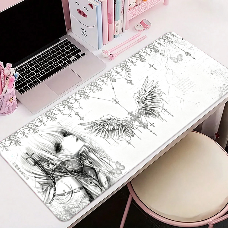 Gaming Keyboard Tactile - Deri Mousepad Siyah Beyaz Anime Estetik