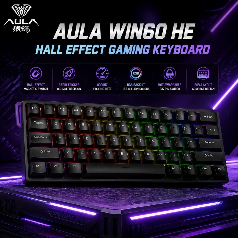Gaming Keyboard Hall Effect Switches - AULA WIN60 HE Oyuncu Klavyesi Hall