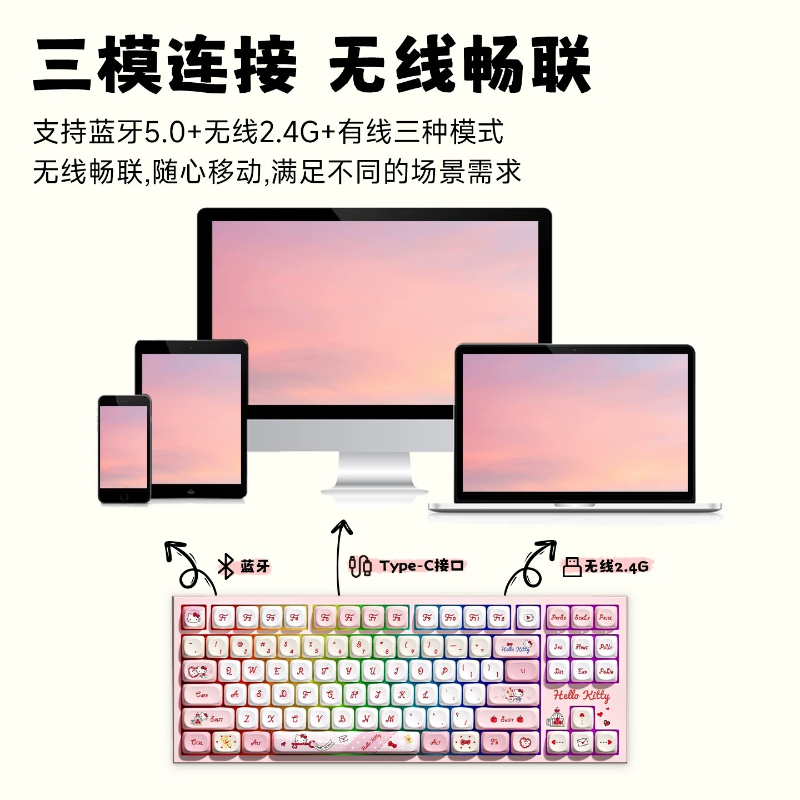 Sanrio RGB Üç Modlu Mekanik Kl - Gaming Keyboard Hot Swappable incelemesi ve fiyatı